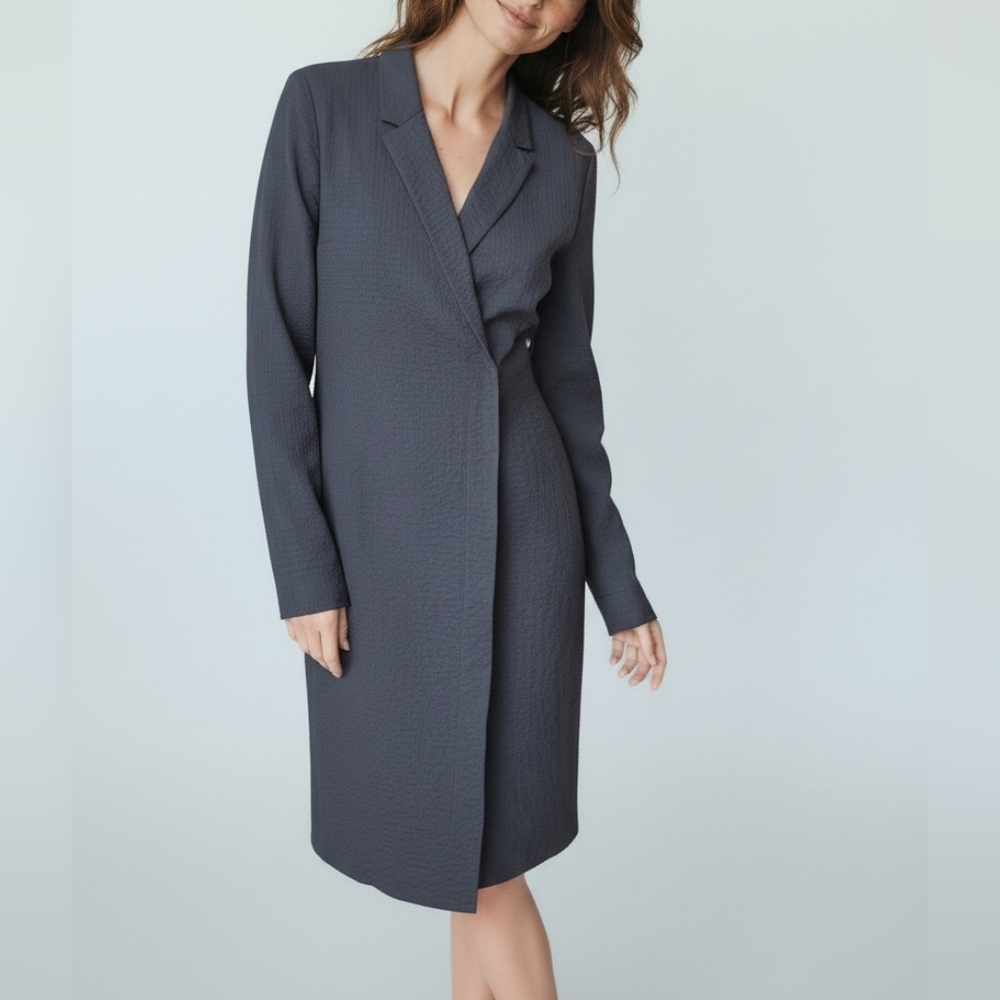 COS Textured Hidden Front Zip Blazer trench coat Dress wool blend